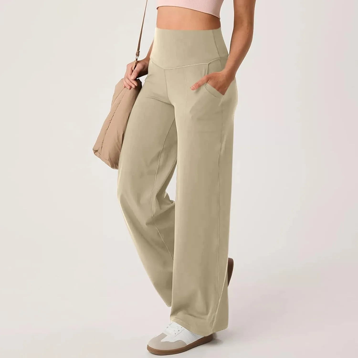 Womens High Waist Yoga Pants Wide Leg Lightweight Buttery Soft Sports Joggers Trousers Pocket Casual Dressy Slacks