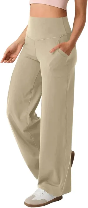 Womens High Waist Yoga Pants Wide Leg Lightweight Buttery Soft Sports Joggers Trousers Pocket Casual Dressy Slacks