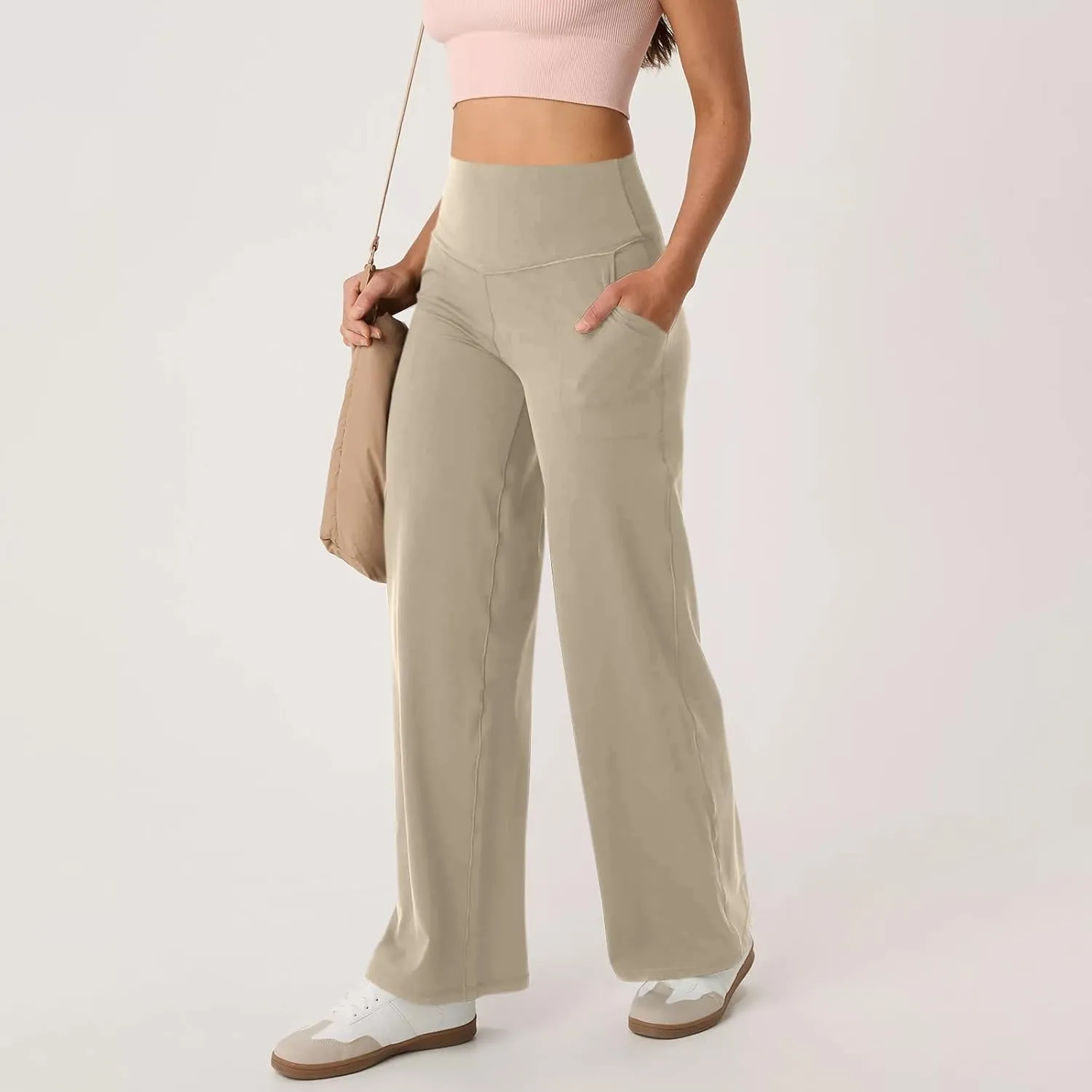 Womens High Waist Yoga Pants Wide Leg Lightweight Buttery Soft Sports Joggers Trousers Pocket Casual Dressy Slacks