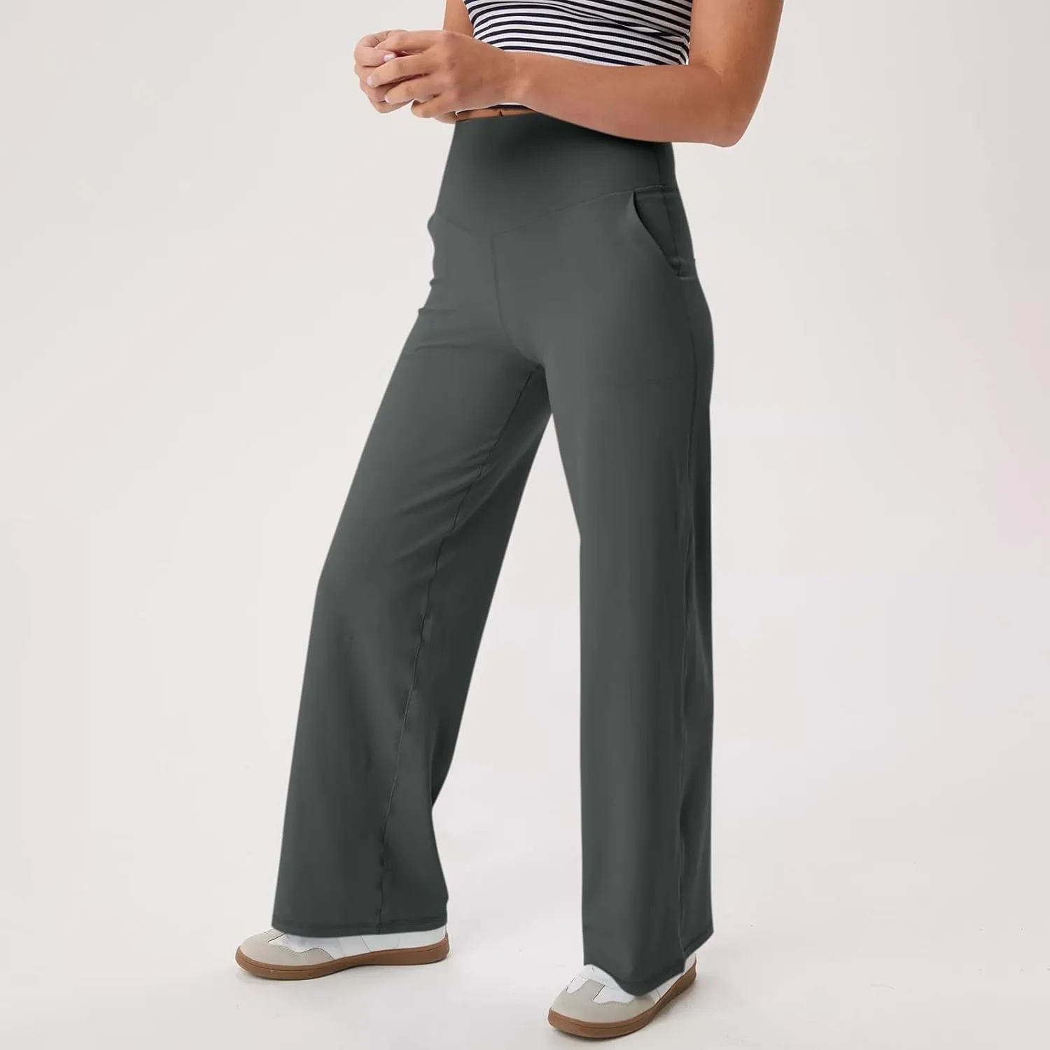 Womens High Waist Yoga Pants Wide Leg Lightweight Buttery Soft Sports Joggers Trousers Pocket Casual Dressy Slacks