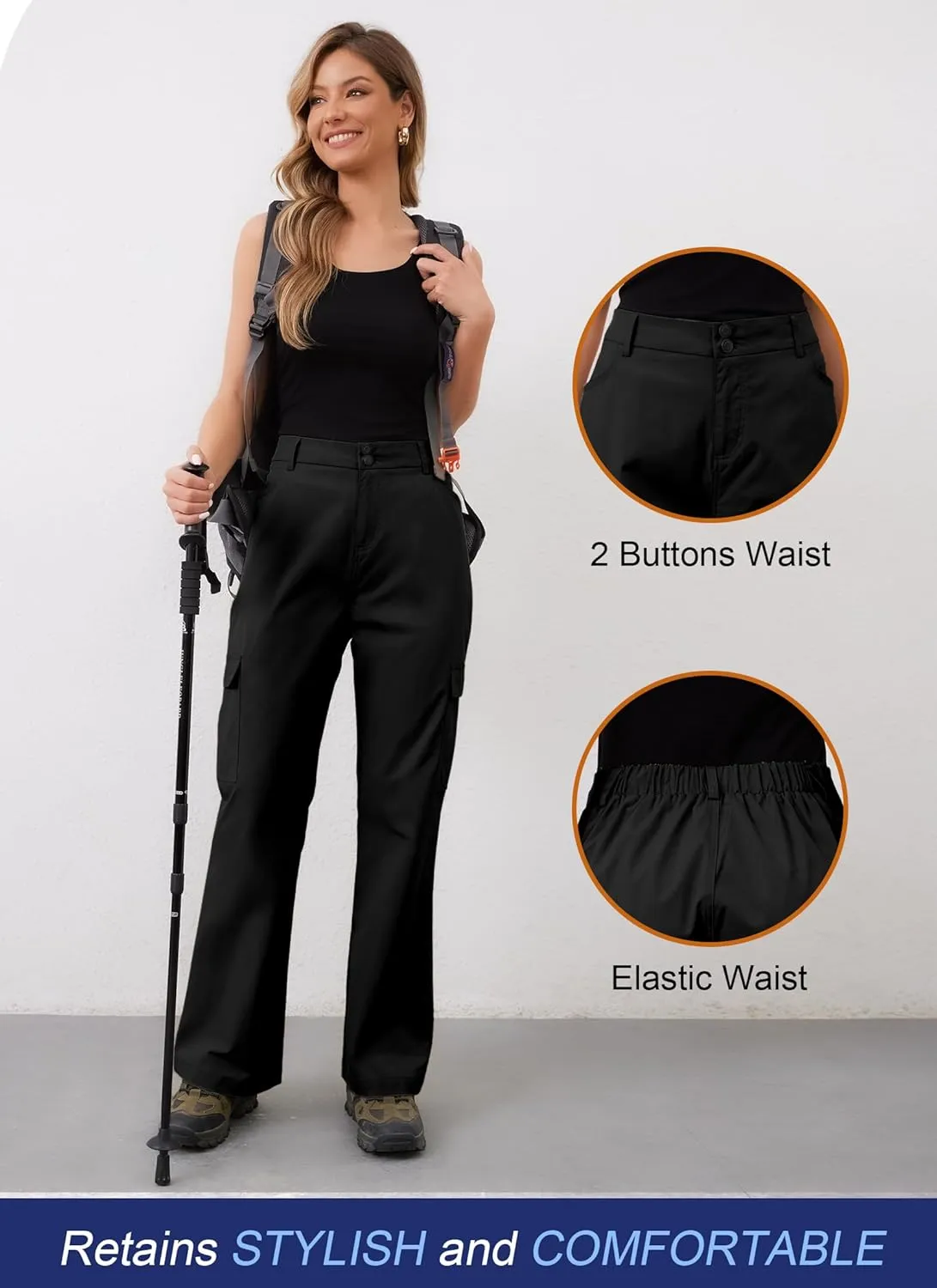 Womens Hiking Cargo Pants Waterproof Lightweight Outdoor Travel Pants with Pockets Quick Dry Tactical Work Trousers