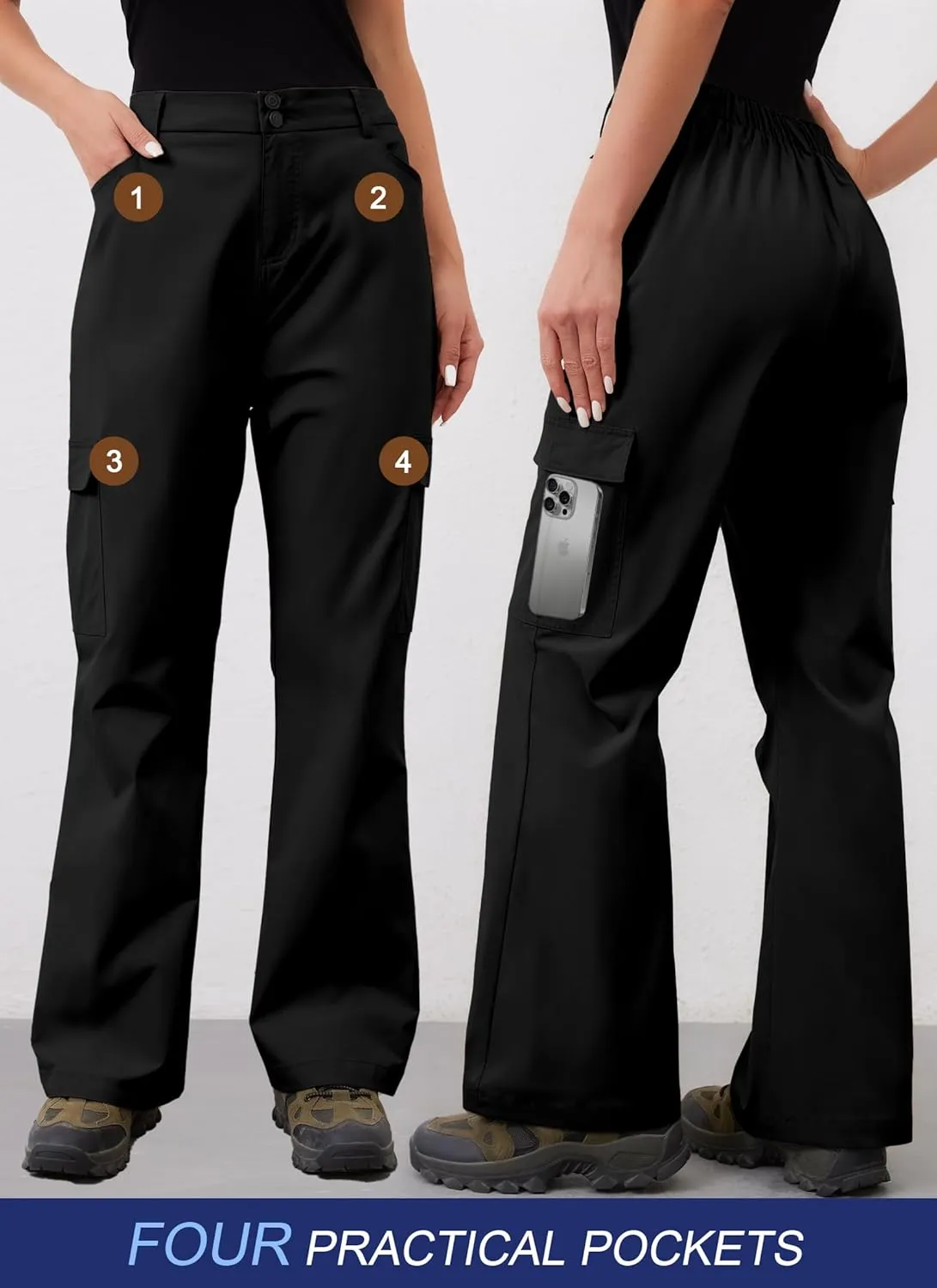 Womens Hiking Cargo Pants Waterproof Lightweight Outdoor Travel Pants with Pockets Quick Dry Tactical Work Trousers