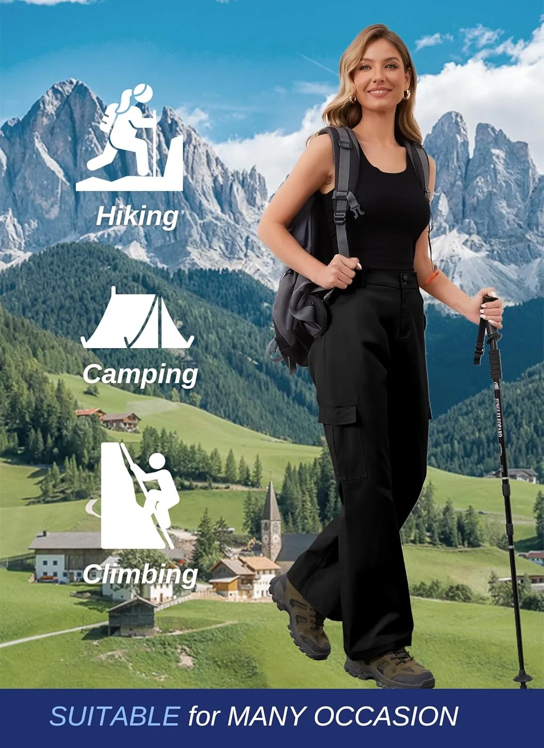 Womens Hiking Cargo Pants Waterproof Lightweight Outdoor Travel Pants with Pockets Quick Dry Tactical Work Trousers