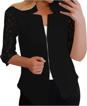 Womens Lace Hollow Out Blazers Half Sleeve Petite Blazer Dressy Casual Professional Clothes Trendy Clothing