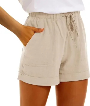 Women's Linen Drawstring Shorts High Waisted Casual Loose Straight Leg Summer Shorts Quick Dry Athletic Shorts with Pockets