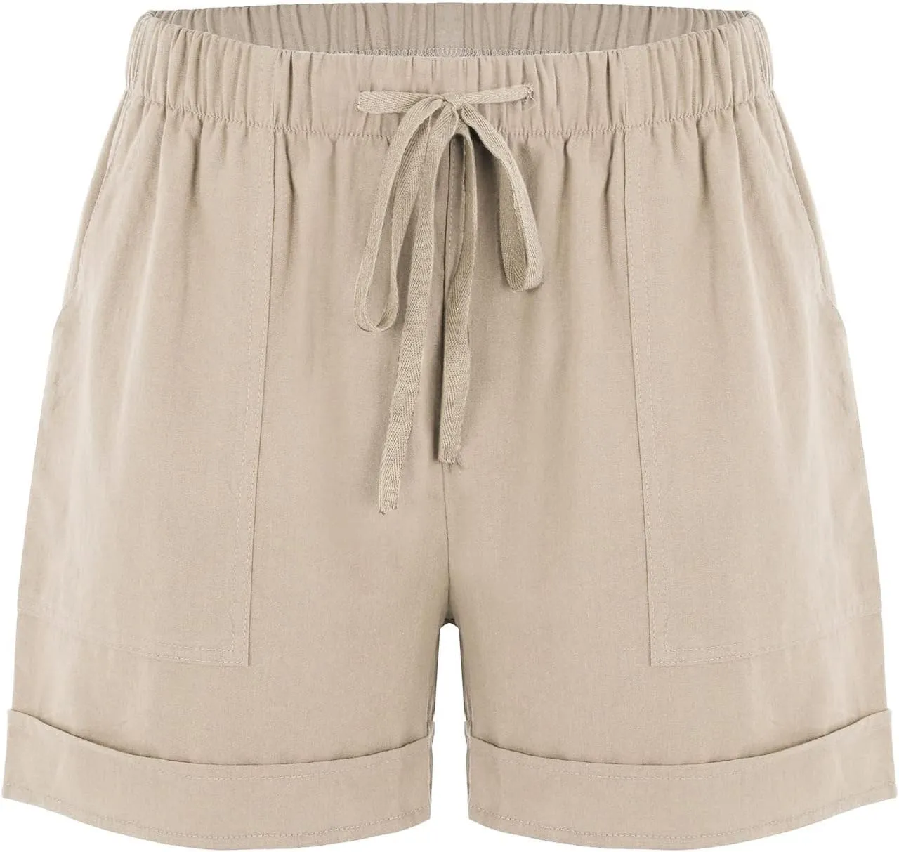Women's Linen Drawstring Shorts High Waisted Casual Loose Straight Leg Summer Shorts Quick Dry Athletic Shorts with Pockets