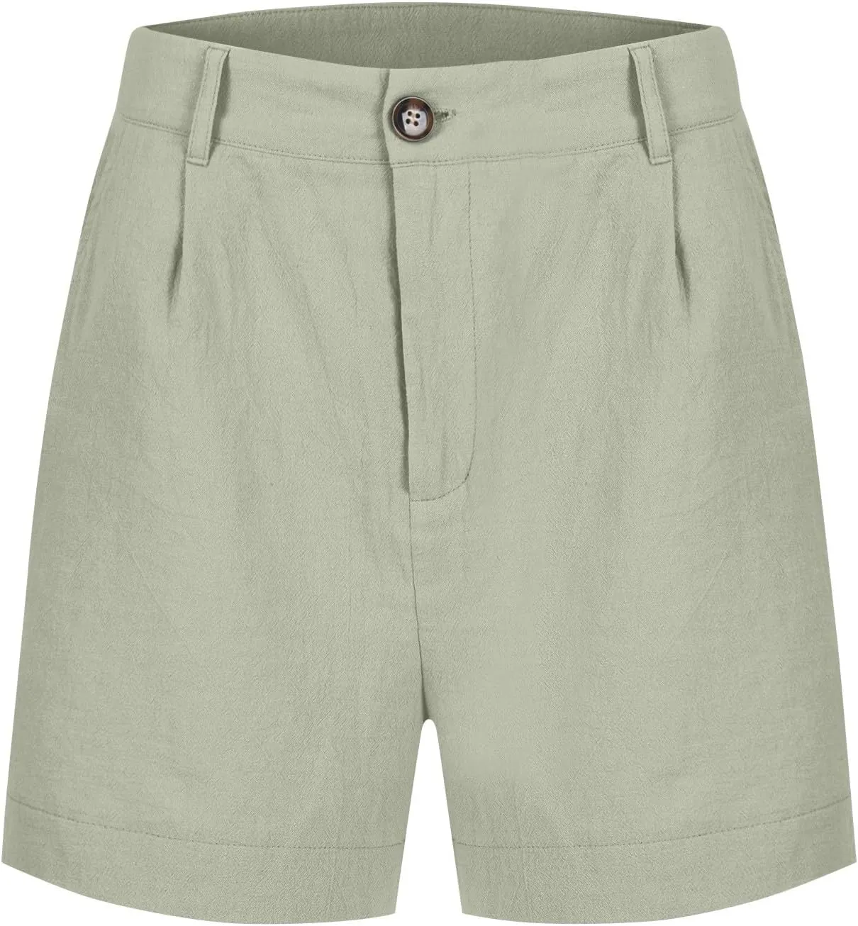 Womens Linen Shorts Summer Business Casual Button High Waisted Shorts Baggy Wide Leg Lounge Chino Shorts with Pockets