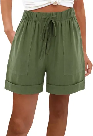 Womens Linen Shorts with Pockets High Waisted 2025 Summer Shorts Fashion Beach Cruise Shorts Soft Loungewear
