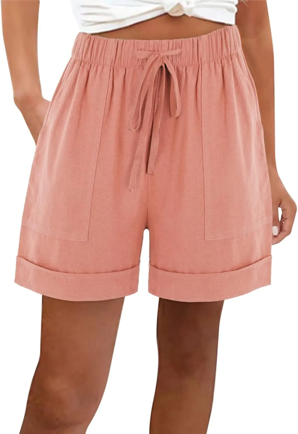 Womens Linen Shorts with Pockets High Waisted 2025 Summer Shorts Fashion Beach Cruise Shorts Soft Loungewear