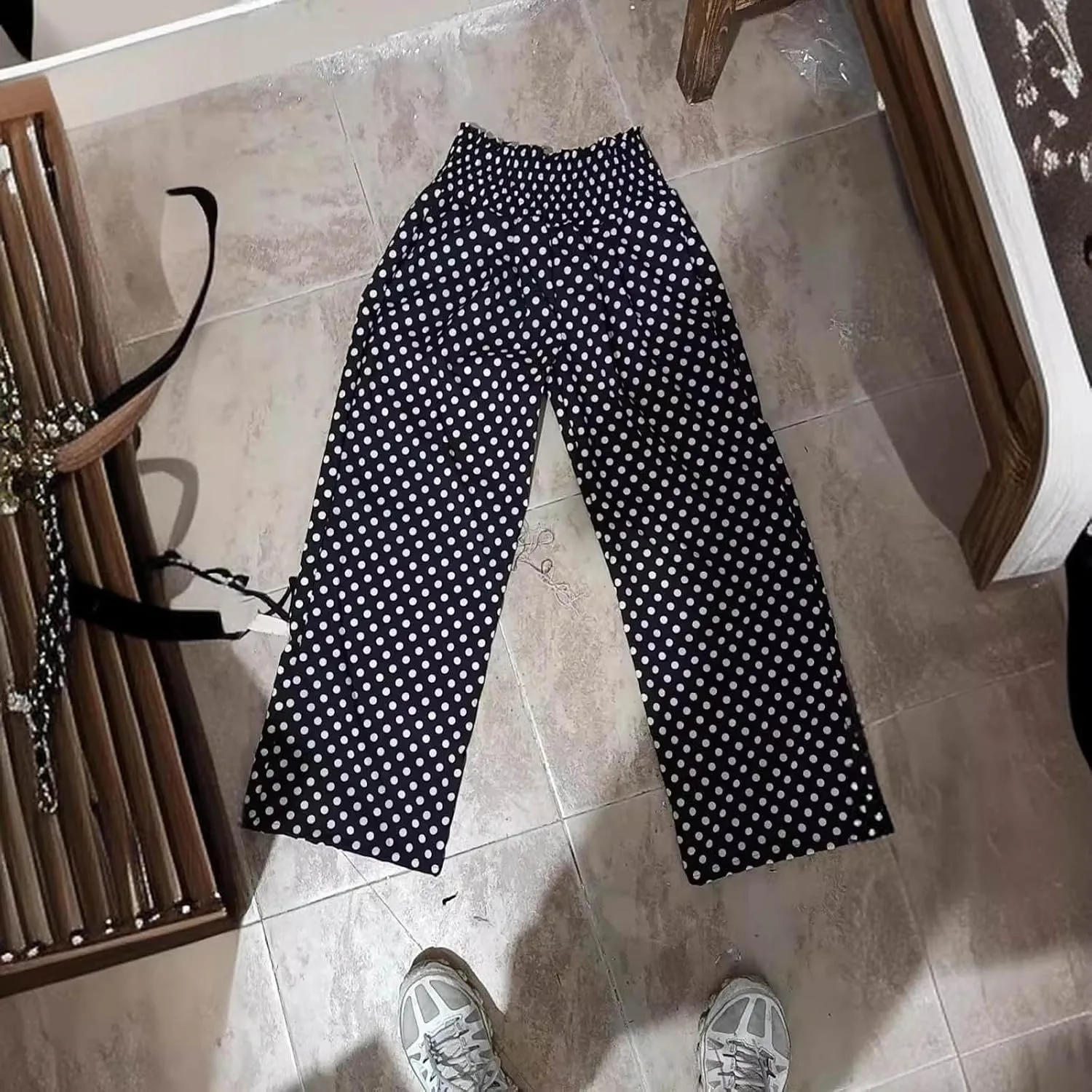 Womens Linen Summer Printed Palazzo Lounge Pants Elastic Waisted Straight Plus Size Palazzo Pants Vacation