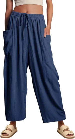 Women's Linen Wide Leg Pants Casual Loose Lightweight Beach Palazzo Pants Exercise Sweatpants Straight Pants with