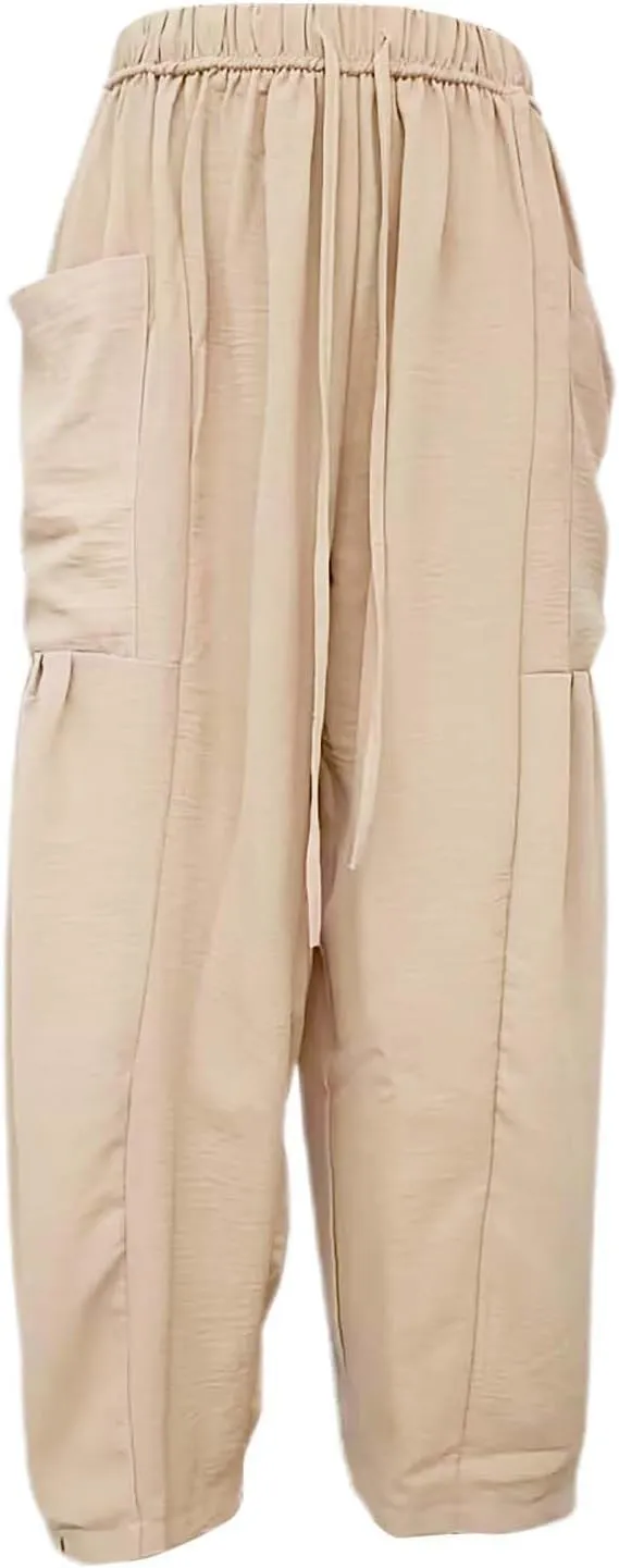 Women's Linen Wide Leg Pants Casual Loose Lightweight Beach Palazzo Pants Exercise Sweatpants Straight Pants with
