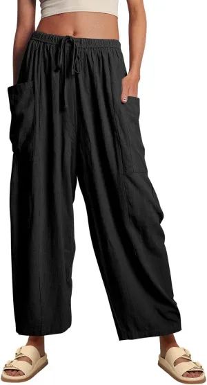 Women's Linen Wide Leg Pants Casual Loose Lightweight Beach Palazzo Pants Exercise Sweatpants Straight Pants with