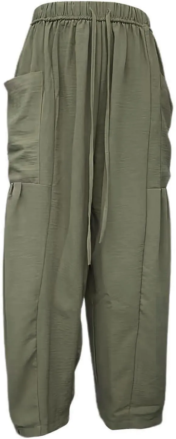 Women's Linen Wide Leg Pants Casual Loose Lightweight Beach Palazzo Pants Exercise Sweatpants Straight Pants with