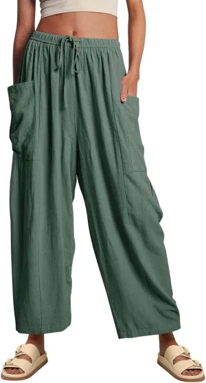 Women's Linen Wide Leg Pants Casual Loose Lightweight Beach Palazzo Pants Exercise Sweatpants Straight Pants with