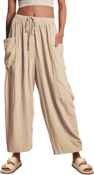Women's Linen Wide Leg Pants Casual Loose Lightweight Beach Palazzo Pants Exercise Sweatpants Straight Pants with