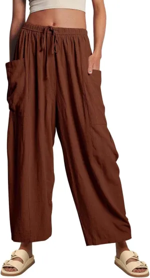 Women's Linen Wide Leg Pants Casual Loose Lightweight Beach Palazzo Pants Exercise Sweatpants Straight Pants with