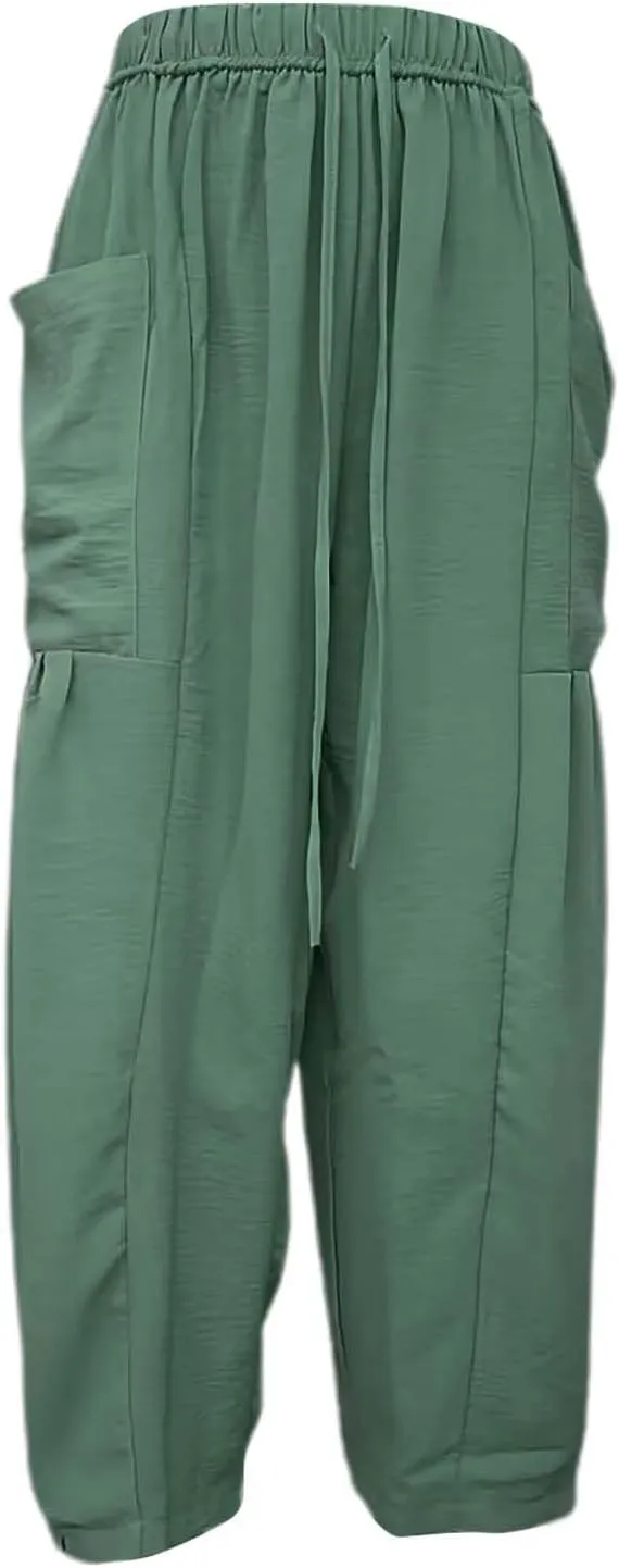 Women's Linen Wide Leg Pants Casual Loose Lightweight Beach Palazzo Pants Exercise Sweatpants Straight Pants with