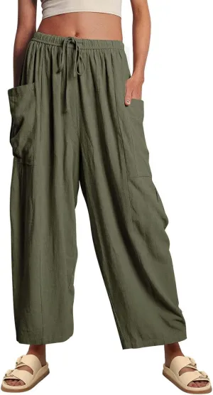 Women's Linen Wide Leg Pants Casual Loose Lightweight Beach Palazzo Pants Exercise Sweatpants Straight Pants with