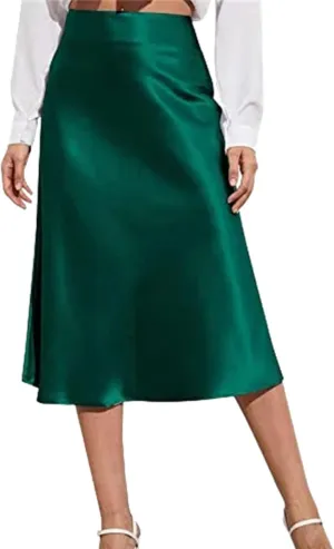 Women's mid-Length high Waist Elegant Solid Color Satin Pencil Skirt