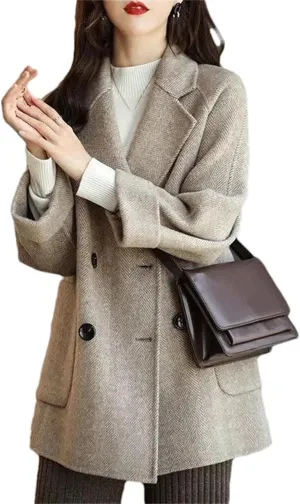 Women's Mid-Length Woolen Coat - Work Office Pea Coats Winter Loose Warm Thicken Wool Blend Female Outerwear