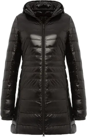 Women's Packable Long Down Jacket Plus Size Lightweight Mid-Length Warm Winter Coat Ultralight Outwear Hooded Parka