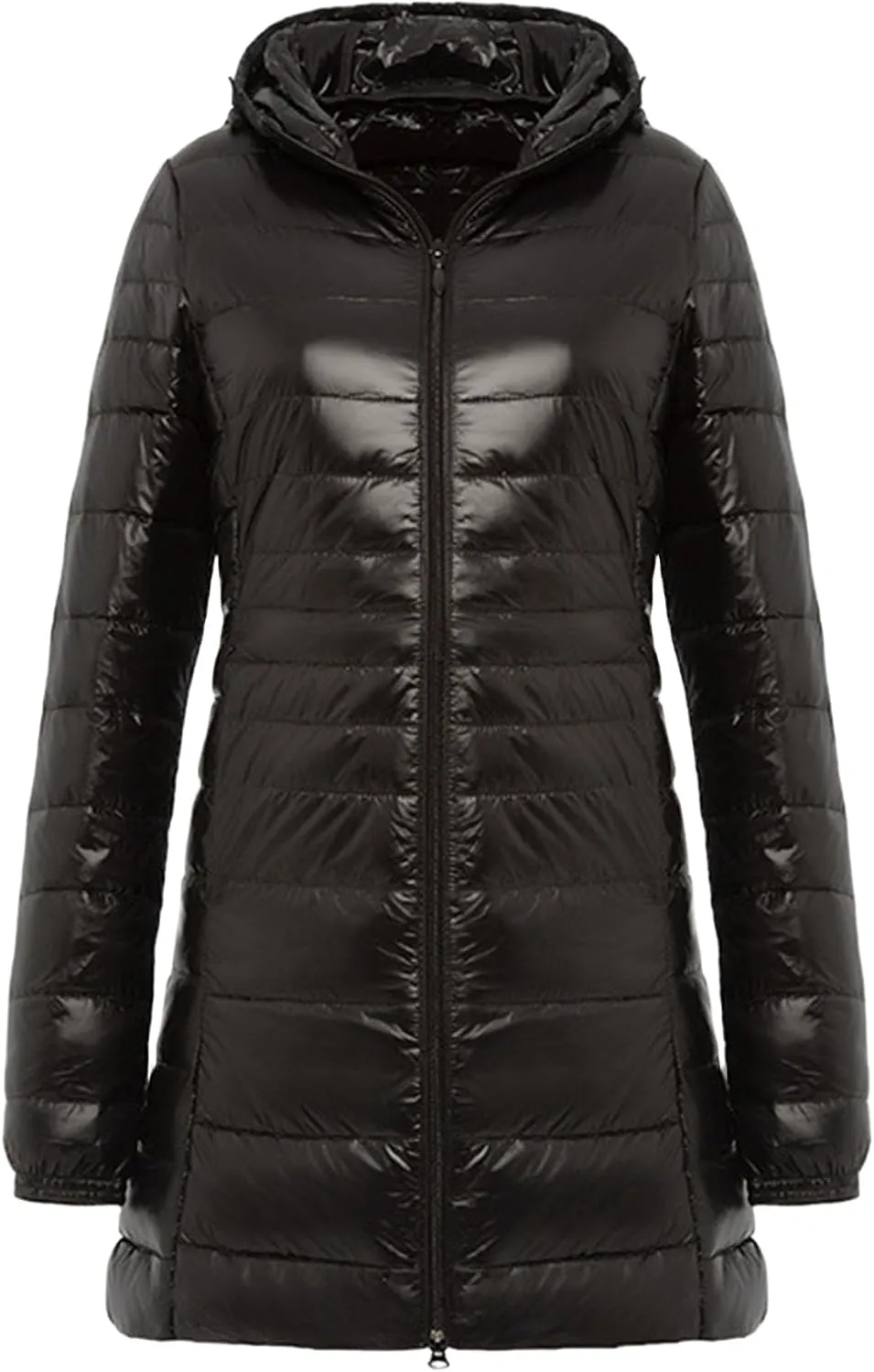 Women's Packable Long Down Jacket Plus Size Lightweight Mid-Length Warm Winter Coat Ultralight Outwear Hooded Parka