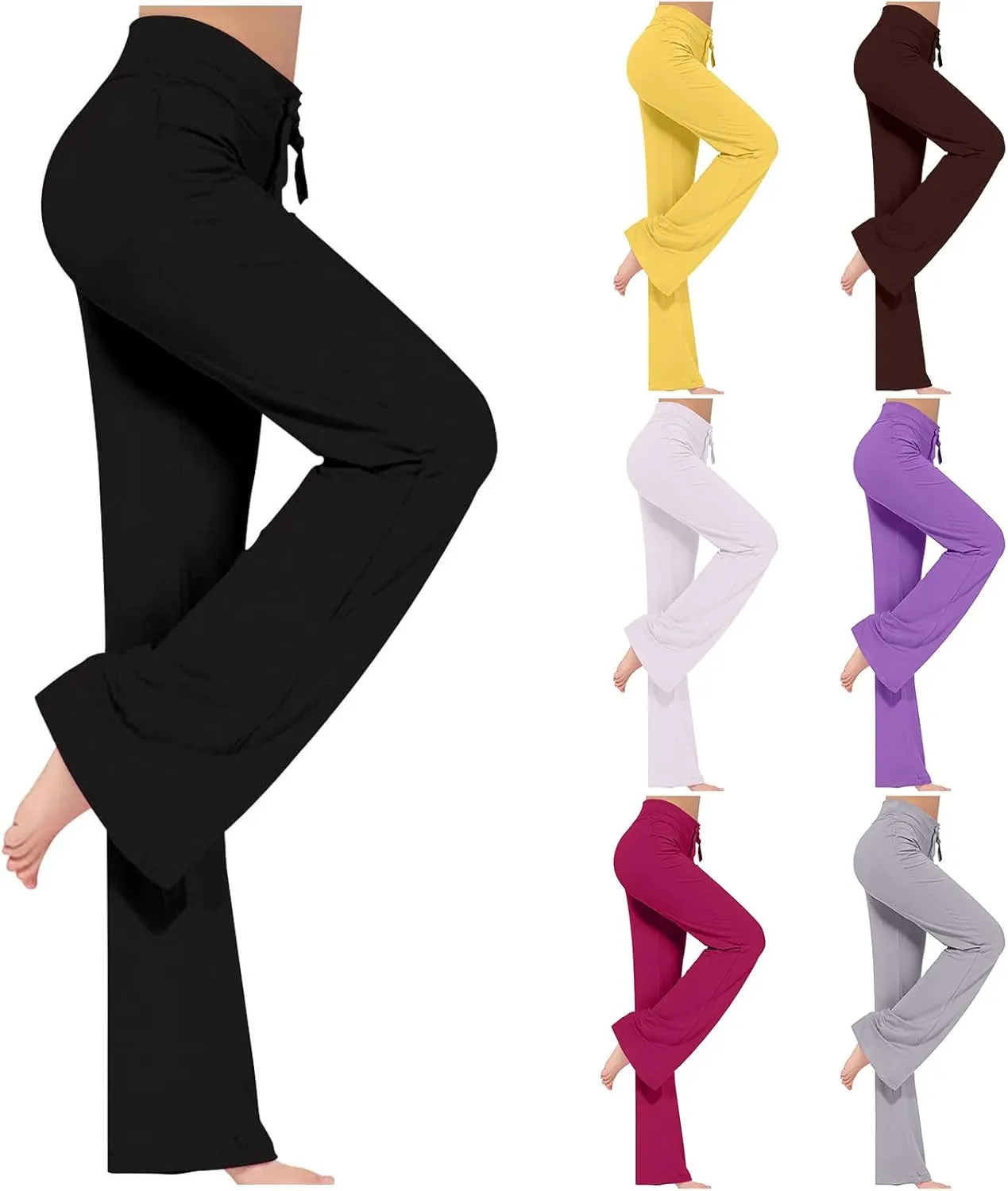 Women's Pajama Pants High Waist Straight Leg Yoga Pants Tummy Control Pant Comfy Lounge Trousers Loose Workout Bottoms