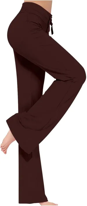 Women's Pajama Pants High Waist Straight Leg Yoga Pants Tummy Control Pant Comfy Lounge Trousers Loose Workout Bottoms