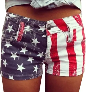 Women's Ripped American Flag Printed Denim Shorts High Waisted Frayed Hem Casual Jeans Shorts Womens Bathing Suit