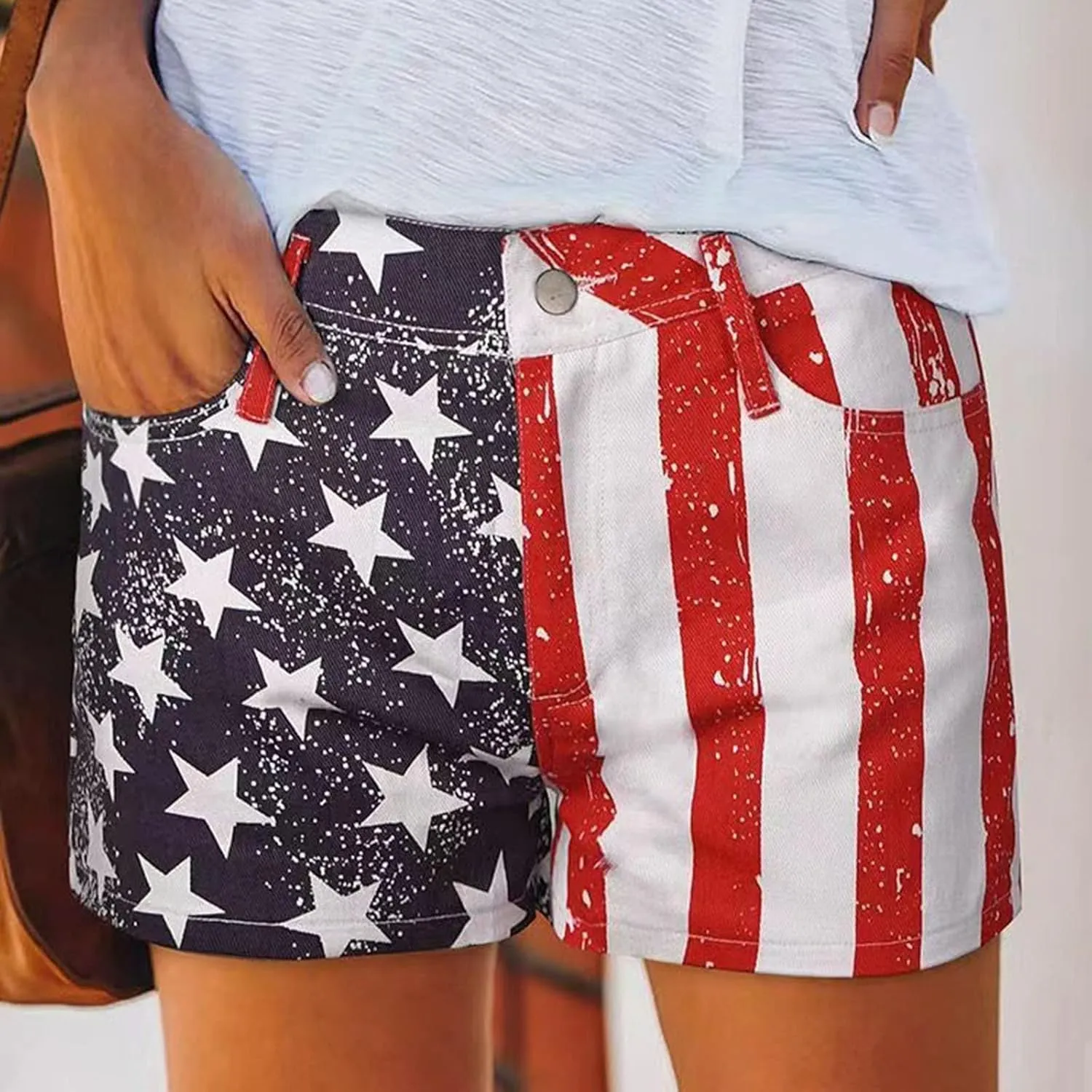 Women's Ripped American Flag Printed Denim Shorts High Waisted Frayed Hem Casual Jeans Shorts Womens Bathing Suit