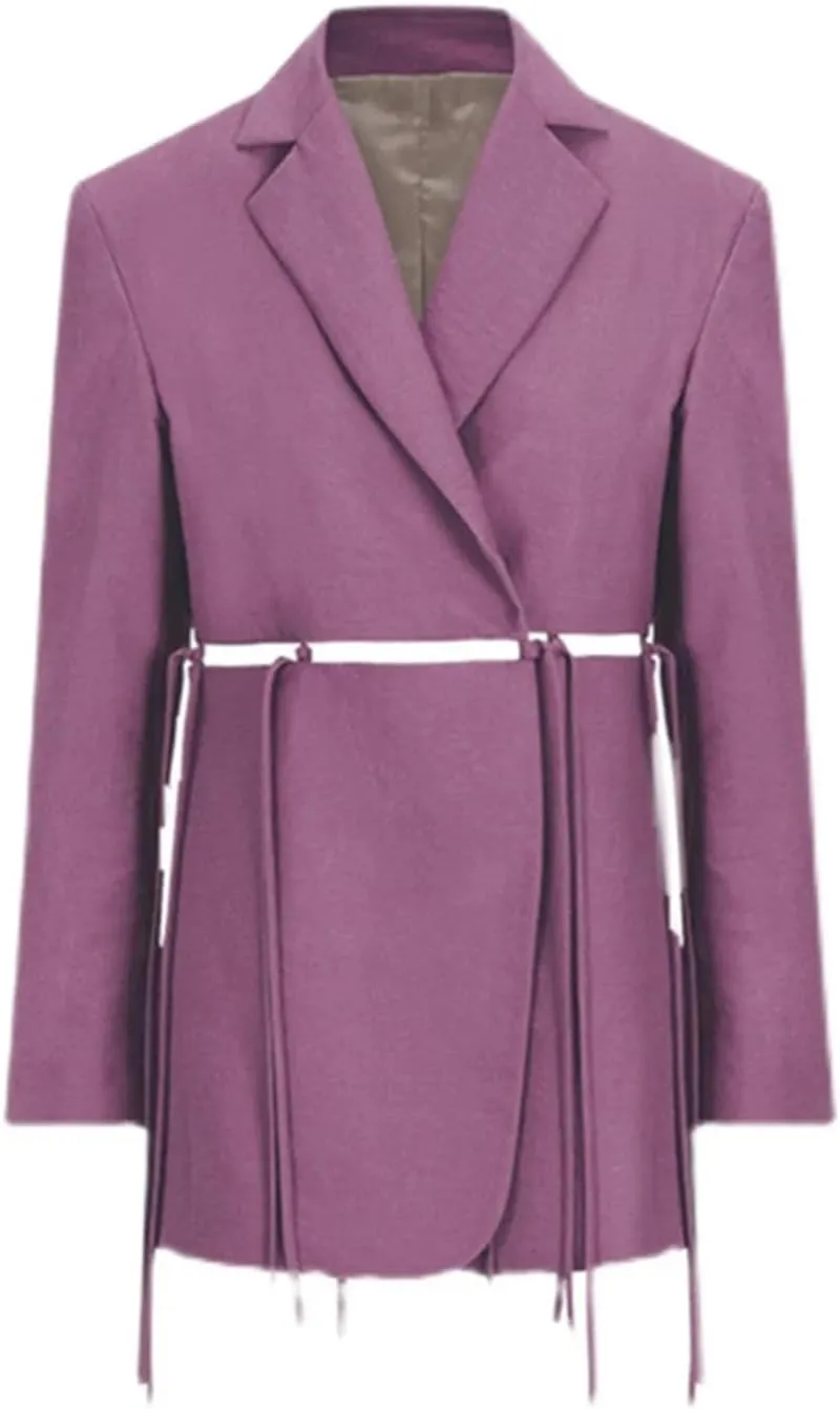 Women's Solid Bandage Notched Collar Long Sleeve Slim Fit Bodycon Sexy Office Blazers