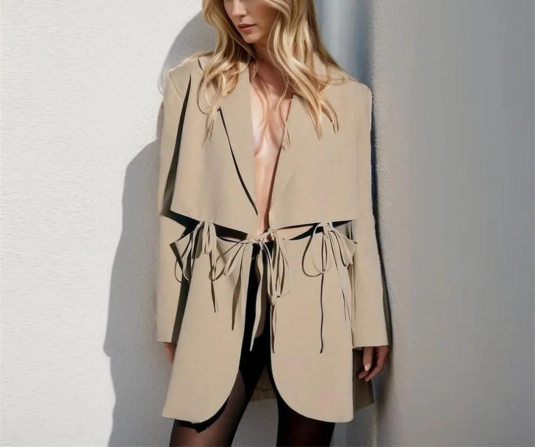 Women's Solid Bandage Notched Collar Long Sleeve Slim Fit Bodycon Sexy Office Blazers