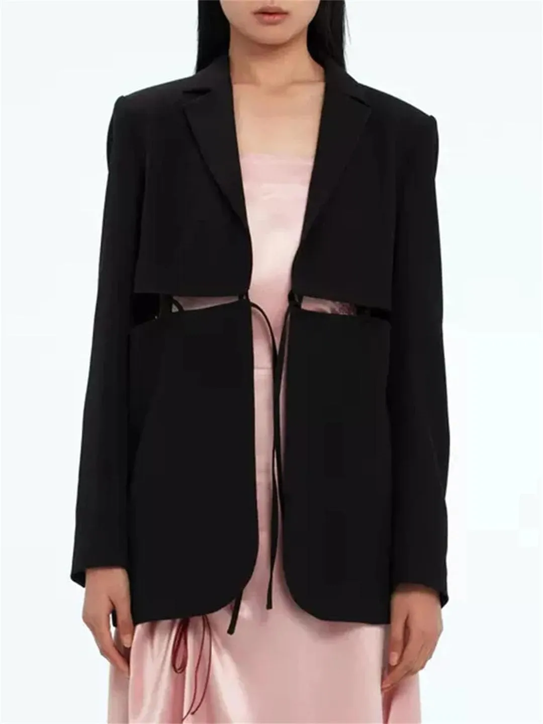 Women's Solid Bandage Notched Collar Long Sleeve Slim Fit Bodycon Sexy Office Blazers