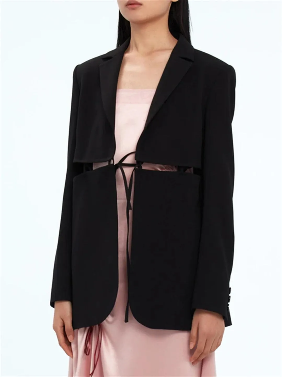 Women's Solid Bandage Notched Collar Long Sleeve Slim Fit Bodycon Sexy Office Blazers