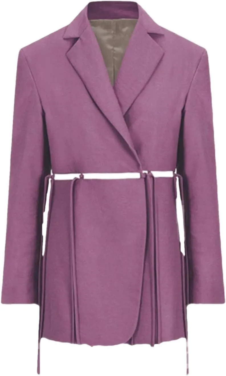 Women's Solid Bandage Notched Collar Long Sleeve Slim Fit Bodycon Sexy Office Blazers