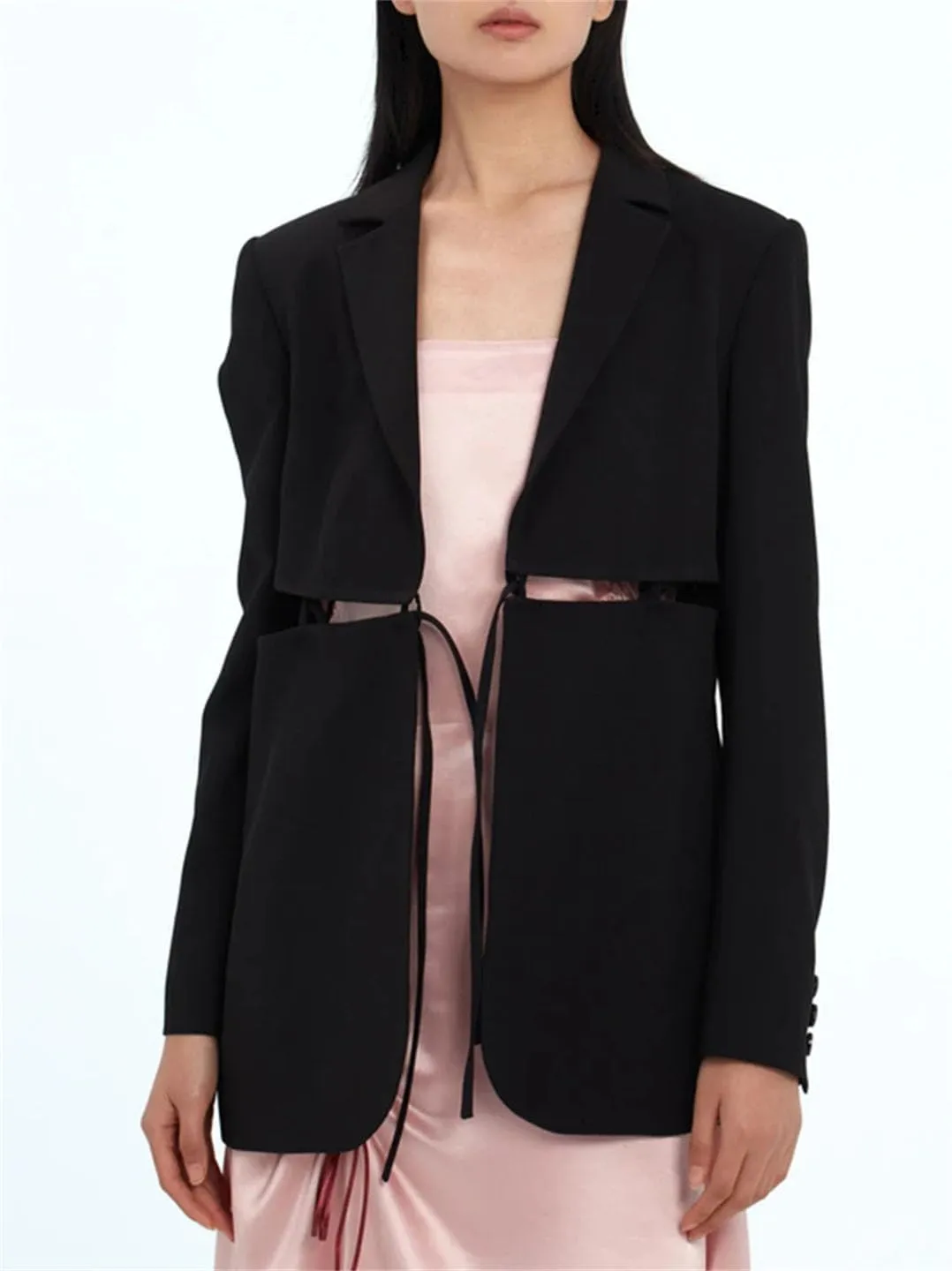 Women's Solid Bandage Notched Collar Long Sleeve Slim Fit Bodycon Sexy Office Blazers