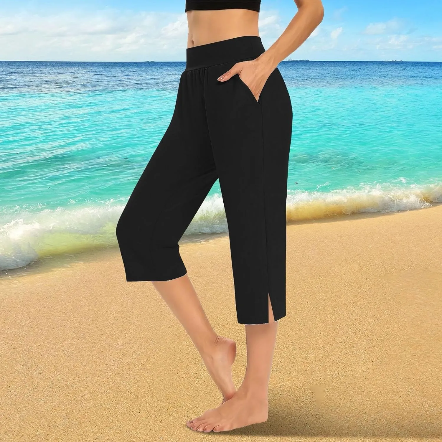 Womens Stretchy Yoga Capris Straight Soft Workout Cropped Sweatpants High Waist Tummy Control Athletic Capri Leggings