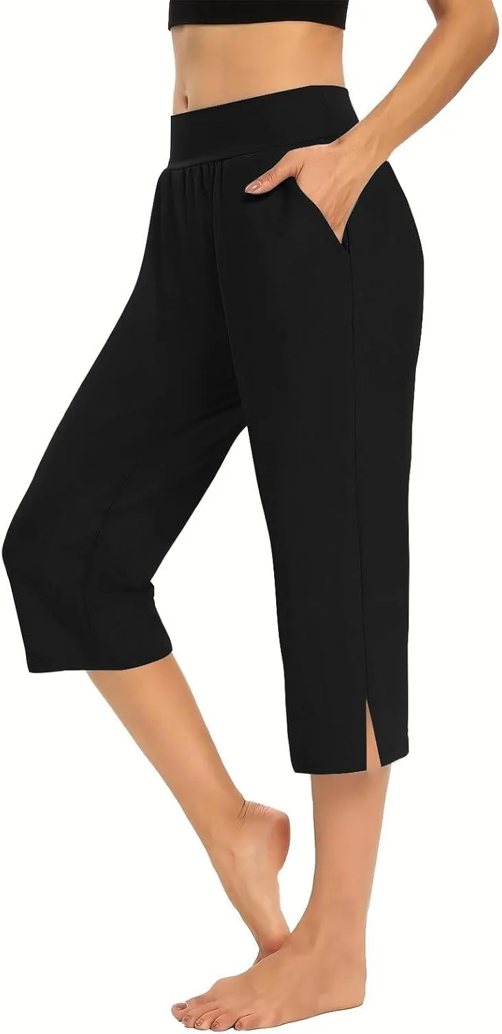 Womens Stretchy Yoga Capris Straight Soft Workout Cropped Sweatpants High Waist Tummy Control Athletic Capri Leggings