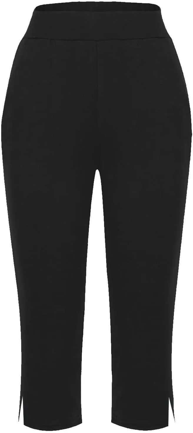 Womens Stretchy Yoga Capris Straight Soft Workout Cropped Sweatpants High Waist Tummy Control Athletic Capri Leggings