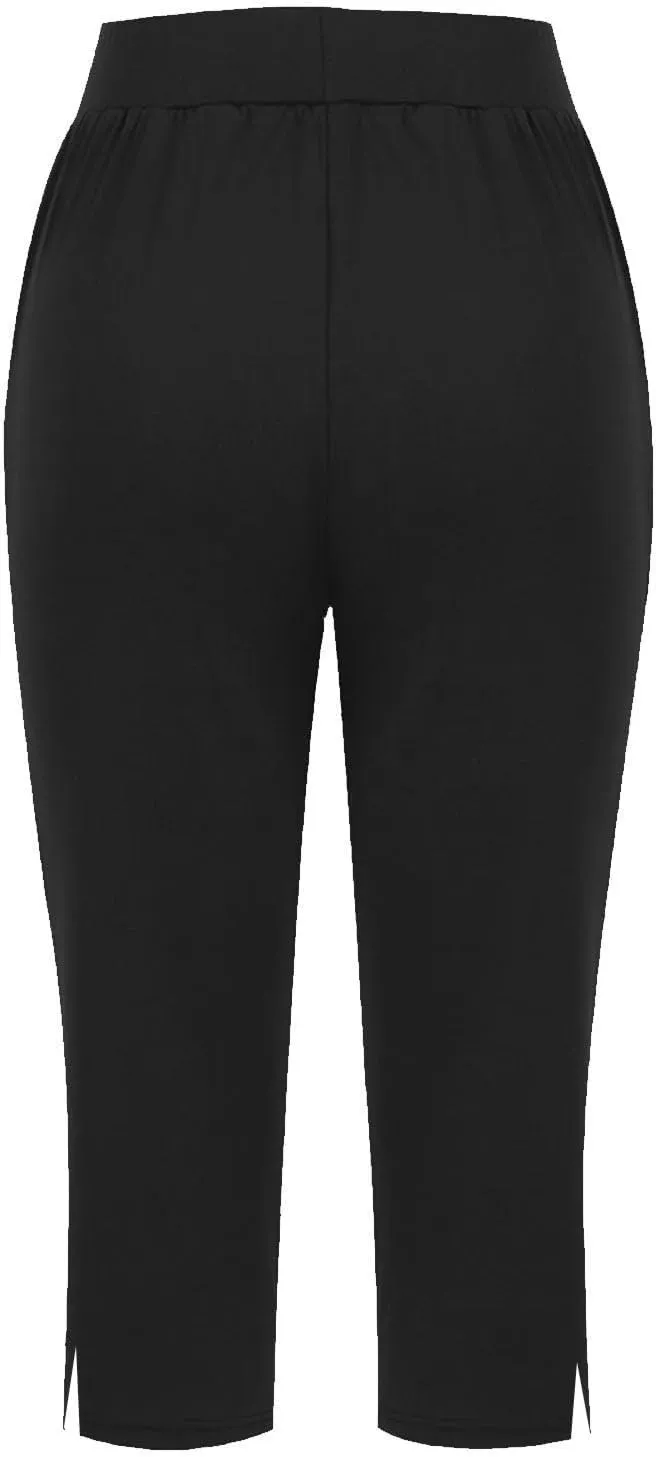 Womens Stretchy Yoga Capris Straight Soft Workout Cropped Sweatpants High Waist Tummy Control Athletic Capri Leggings