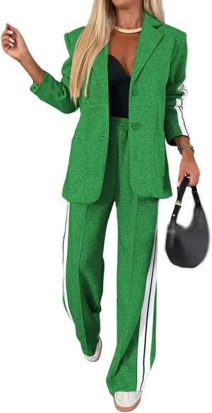 Womens Suits 2 Piece Set Oversized Jacket Wide Leg Pants Suits Casual Business Dressy Sets Professional Work Clothes