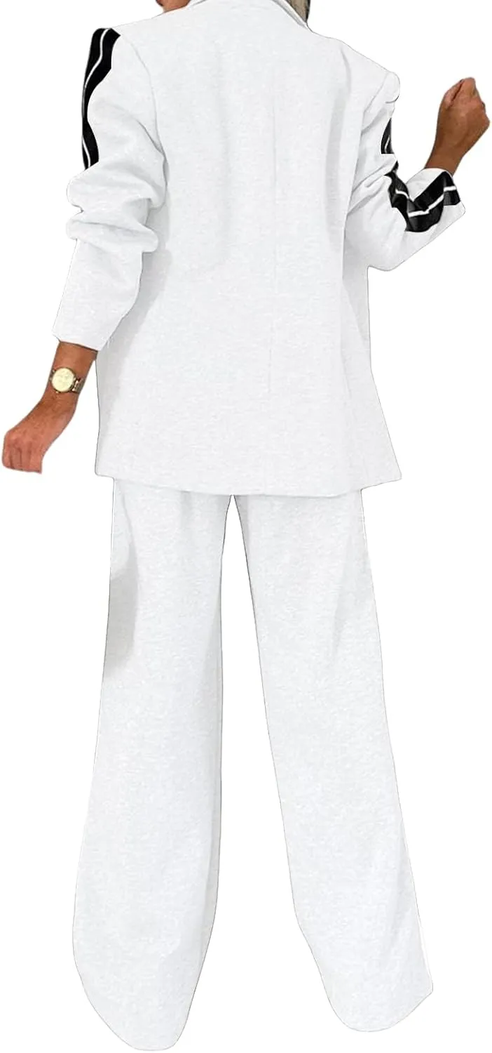 Womens Suits 2 Piece Set Oversized Jacket Wide Leg Pants Suits Casual Business Dressy Sets Professional Work Clothes