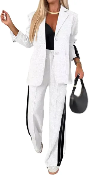 Womens Suits 2 Piece Set Oversized Jacket Wide Leg Pants Suits Casual Business Dressy Sets Professional Work Clothes