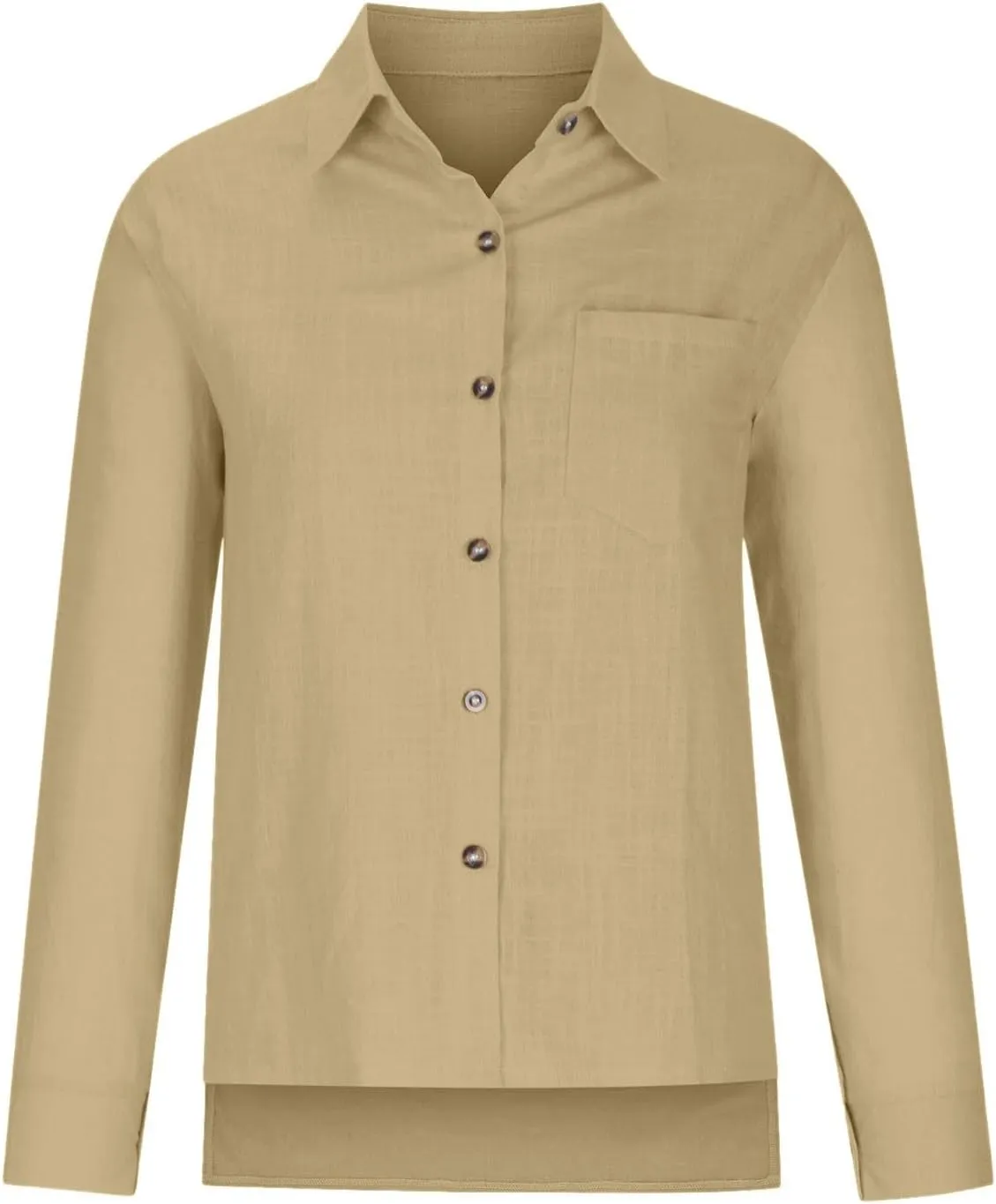 Women's Summer Cotton Linen Solid Lapel Button Down Shirt Fashion Long Sleeve Casual Work Office Blouse with Pocket