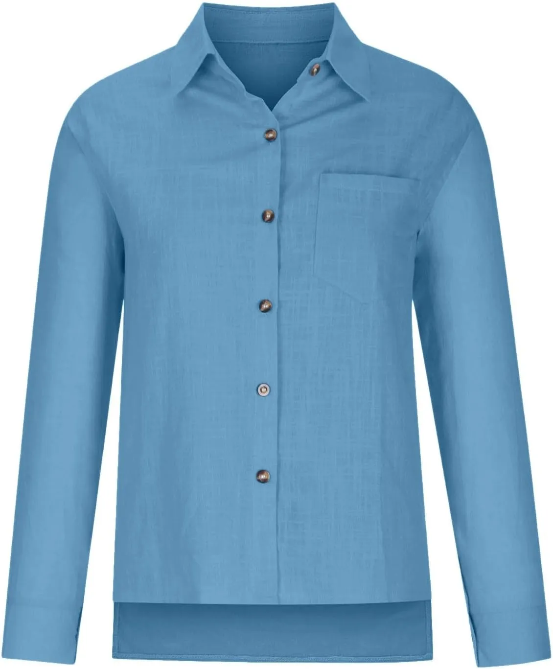 Women's Summer Cotton Linen Solid Lapel Button Down Shirt Fashion Long Sleeve Casual Work Office Blouse with Pocket