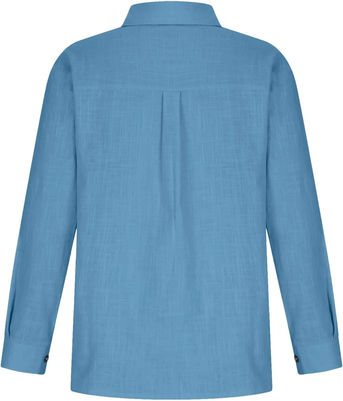 Women's Summer Cotton Linen Solid Lapel Button Down Shirt Fashion Long Sleeve Casual Work Office Blouse with Pocket