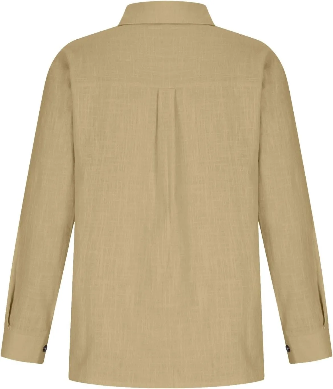 Women's Summer Cotton Linen Solid Lapel Button Down Shirt Fashion Long Sleeve Casual Work Office Blouse with Pocket