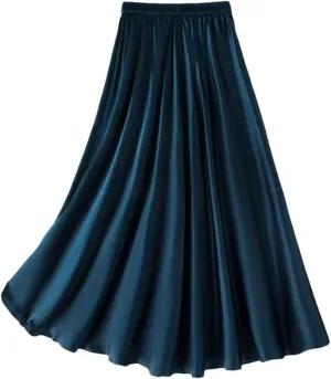 Women's Summer Loose Satin Silk Skirt Mid Length Slim Large Swing Skirt
