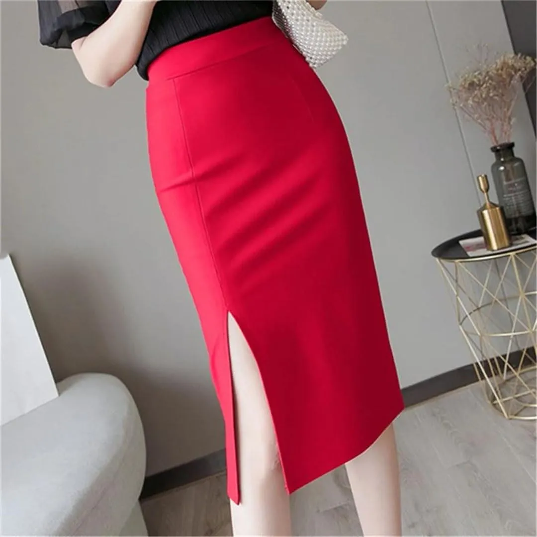 Women's Summer Mid Length Elegant Style Solid Split Mid Length Knee Length Skirts